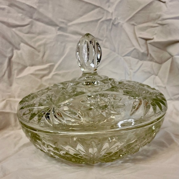 Anchor Hocking Star of David Prescut Glass VTG MCM Candy Dish w Lid Elegant Gift - Picture 1 of 15